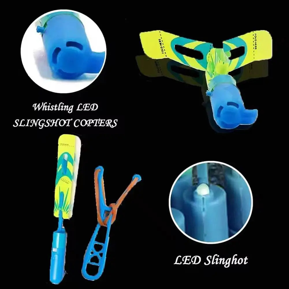 LED Light-Up Flying Copter Toys with Catapult Launcher