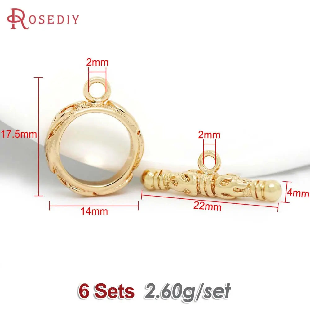 A set of six 18K gold round O-toggle clasps for bracelets and jewelry making.