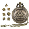 Metal Polyhedral Dice Set with Pocket Watch Case