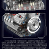 Close-up view of an LSX454 V8 engine building block set with electric drive components.