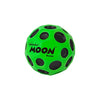 A bright green moon ball, a super bouncy foam ball with a pop sound.