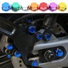 A set of colorful decorative screw caps and covers for motorcycle parts.