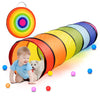 A colorful balance stone sensory training toy set with a rainbow-colored tube and various colored balls.