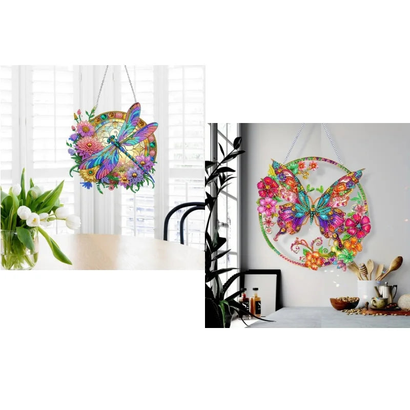 DIY Diamond Art Dragonfly & Butterfly Acrylic Door Hanging Ornament with Chain
