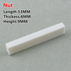 A white guitar nut with dimensions listed, shown against a gray background.
