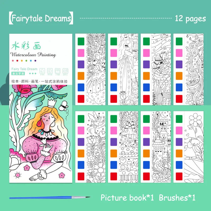 Watercolor Painting Book with Brush — Portable Art Kit for Kids