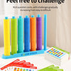 A set of 54 game cards in various colors stacked vertically, demonstrating a challenge progression for learning.
