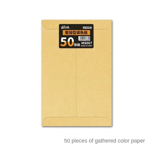A brown paper envelope labeled FIOSHI MS067 containing 50 pieces of gathered color paper.