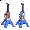 A pair of blue metal simulation jack stands with 3 ton capacity for RC crawlers.
