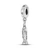 A sterling silver charm bead featuring a cross and a figure of Mary, designed for DIY bracelet making.