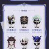 A display of chibi figurines of Fatui Harbingers, including members like Yibin, Zhuan, and Lingzhi.