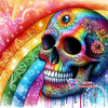 A vibrant diamond painting of a skull adorned with colorful flowers and psychedelic patterns.