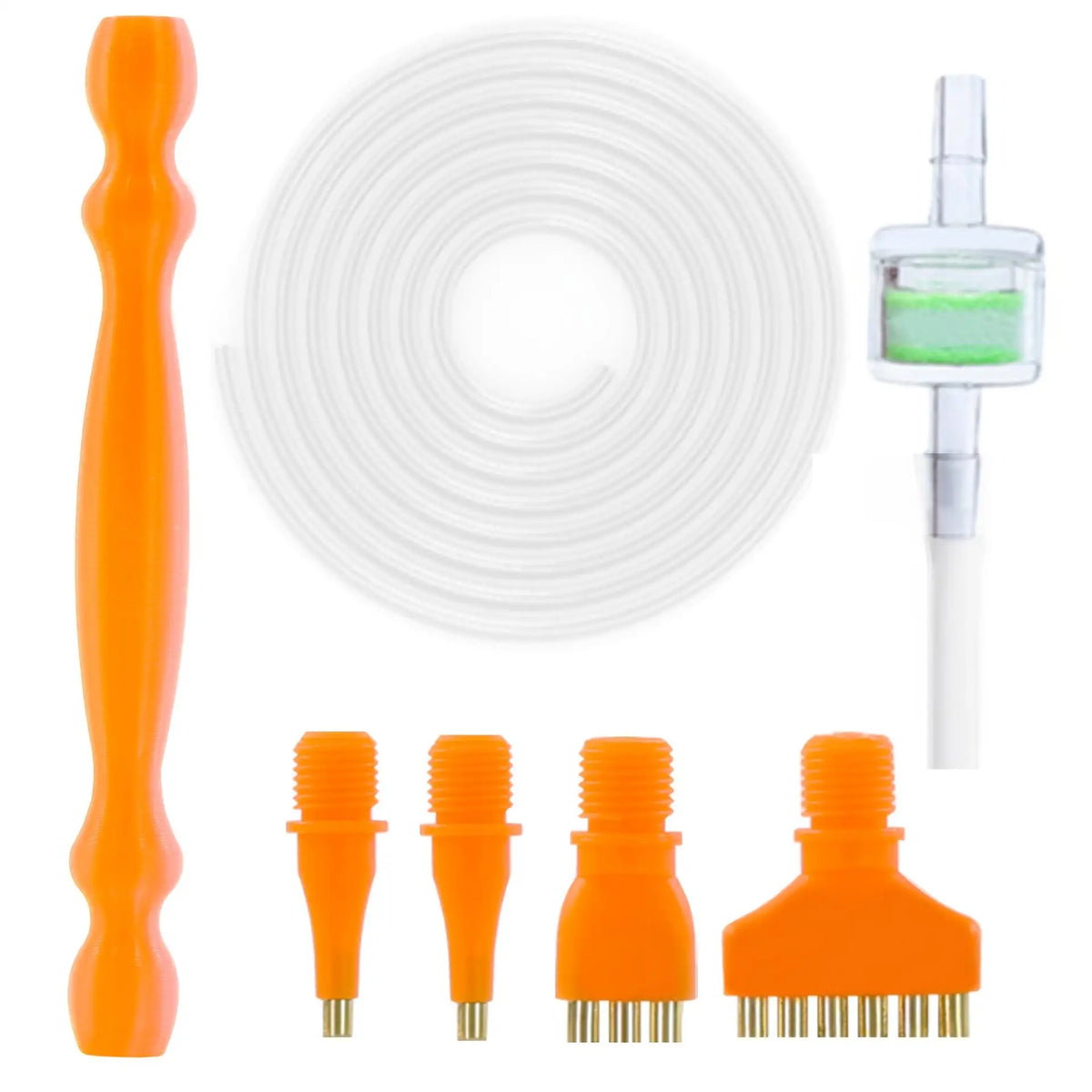 Diamond Art pen kit showing an orange pen, a roll of clear tips, and interchangeable plastic tips.