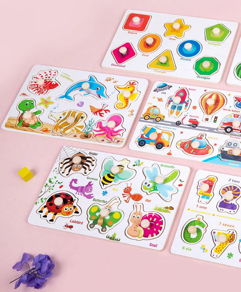 Wooden Alphabet & Number Peg Puzzles for Toddlers