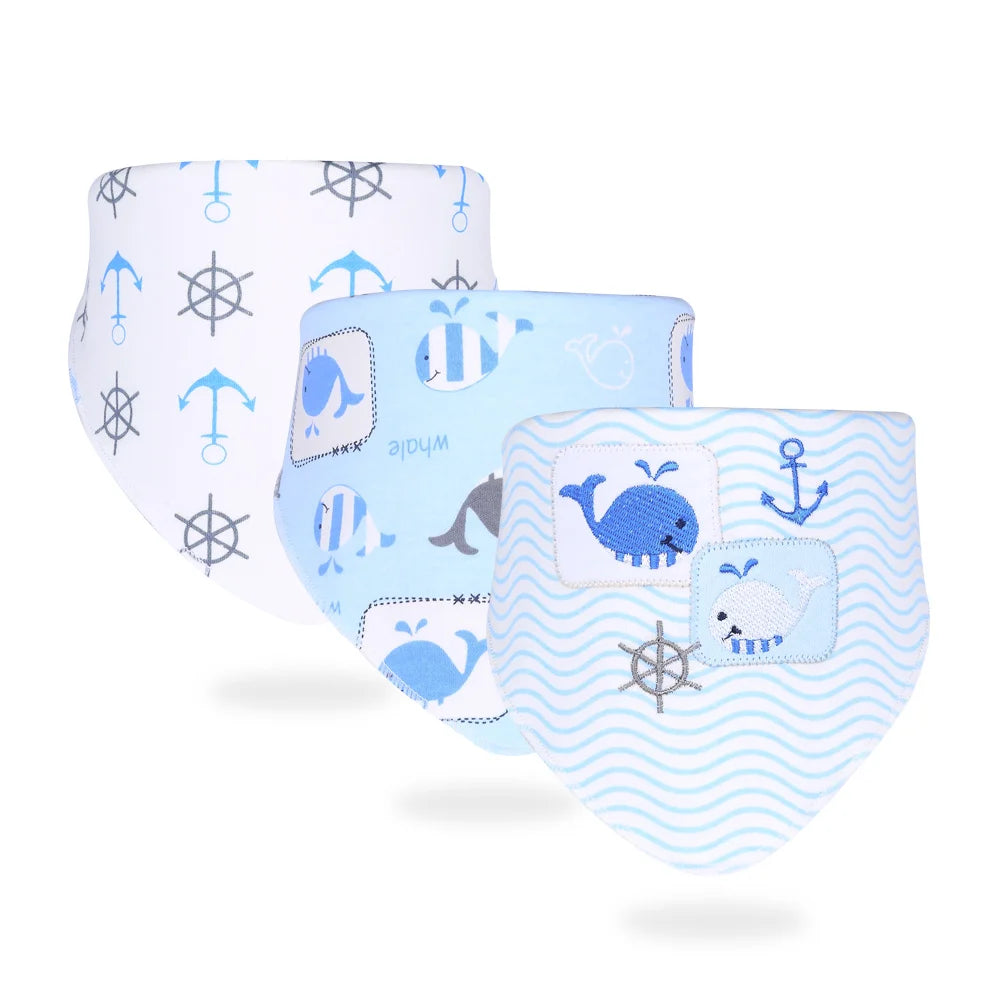 Soft Cotton Baby Bibs (3-Pack) with Cartoon Prints