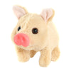 Ein beigefarbener Plüschtier in Form eines Schweins mit rosa Zügen und hängigen Ohren.