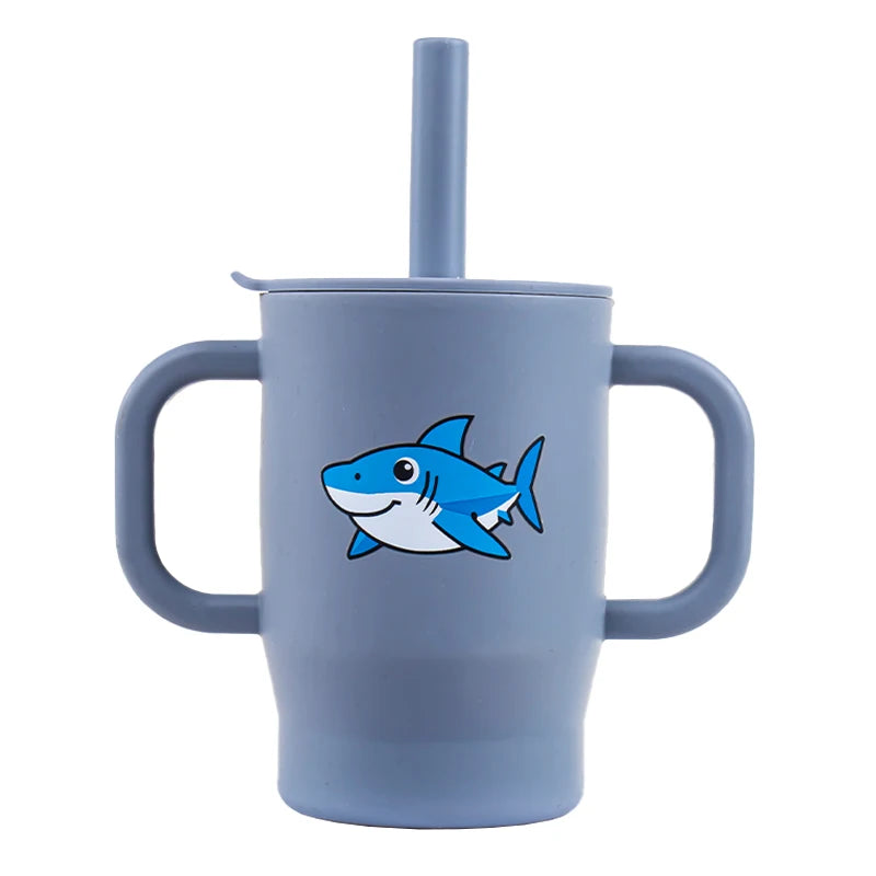 Silicone Baby Sippy Cup with Straw and Handles