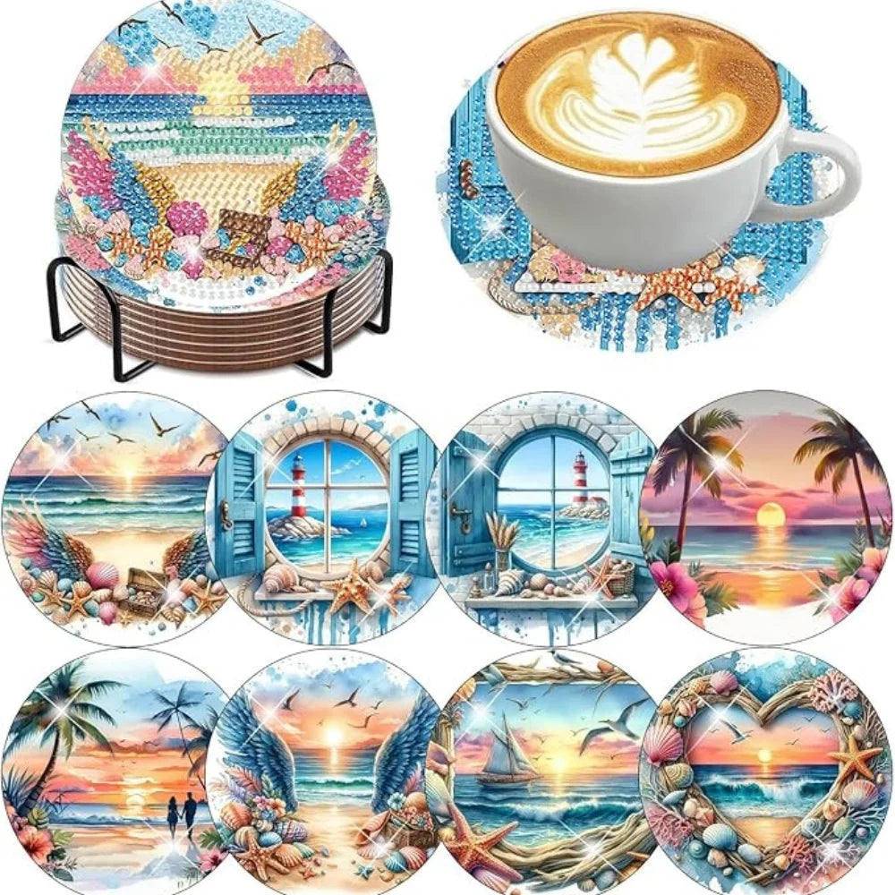 Van Gogh Starry Night Diamond Painting Coaster Kit with Metal Holder