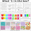 A kit containing various squishy stress relief balls, including ball skin, PVC bags, gloves, and a multicolor filler.