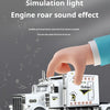 A white Peterbilt 389 diecast truck model is shown with a hand pressing the front wheel, simulating an engine roar sound effe
