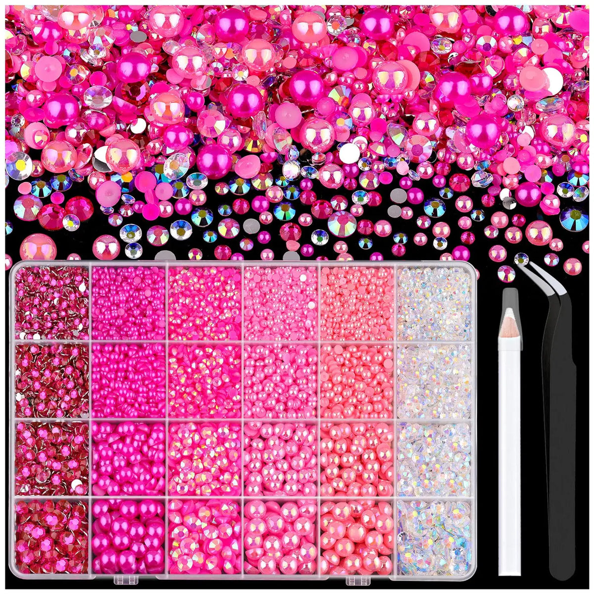 Flatback Pearls and Rhinestones Craft Kit – 14,000 Pieces, Mixed Sizes & Colors