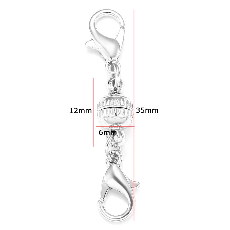 Silver magnetic lobster claw clasps for jewelry making shown with dimensions