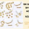 A collection of 18K gold-plated DIY jewelry accessories including necklaces, earrings, and spacer beads.