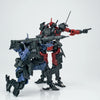 A detailed 1/18 scale modular mecha model kit featuring black, red, and blue components.