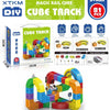 A colorful magic rail cube track set for DIY educational play featuring interlocking building blocks and train components.