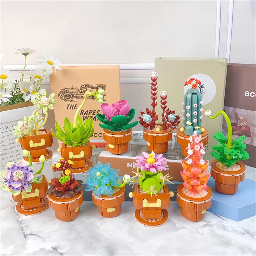 A collection of colorful clay building blocks and decorative items in various shades of green, pink, orange, and yellow.