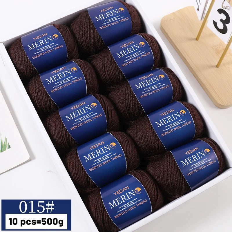 A box of YEDAN MERINO worsted wool thread yarn balls for knitting projects