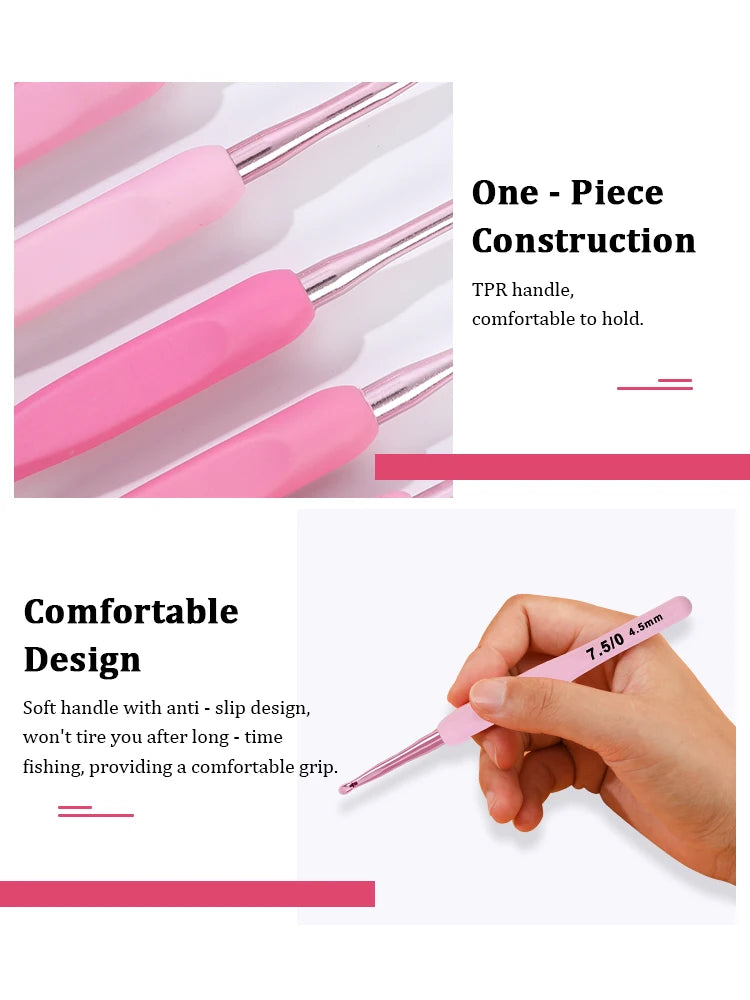 Pink Aluminum Crochet Hook Set – 9 Sizes (2.5–6.0mm)