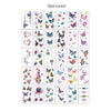 A grid of 30 temporary tattoos featuring various colorful butterfly and floral designs for kids and adults
