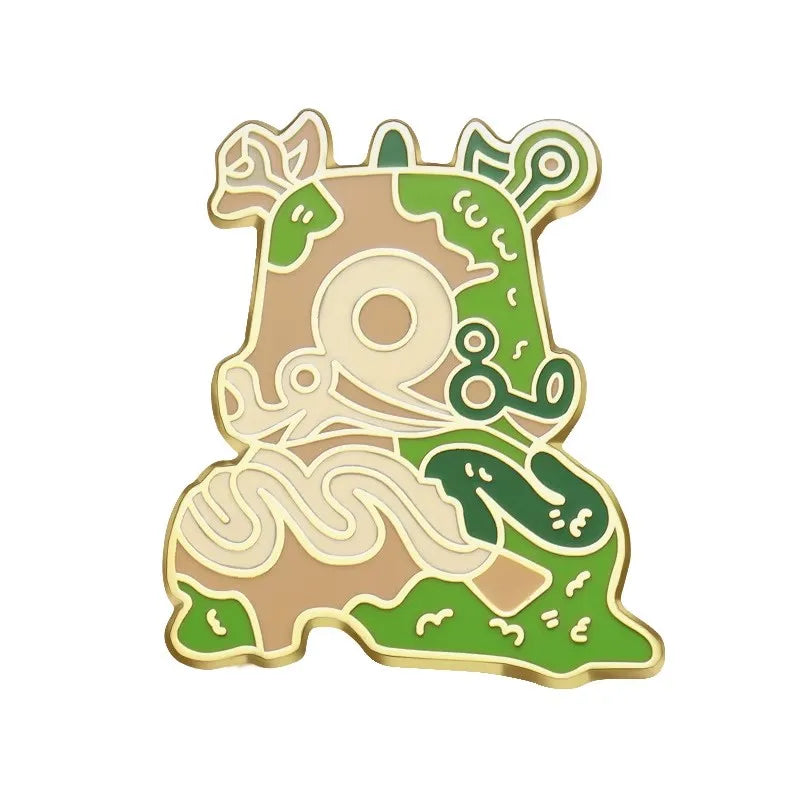 A set of retro 90s cartoon enamel pins featuring a stylized green creature design.