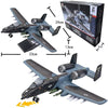 A building block set of an A-10 Warthog military aircraft model in gray and black.