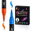 A box of glitter dual-tip markers featuring 24 packs of 48 colors with a brush applicator.