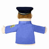 A plush hand puppet depicting a police officer with a dark blue uniform and hat.