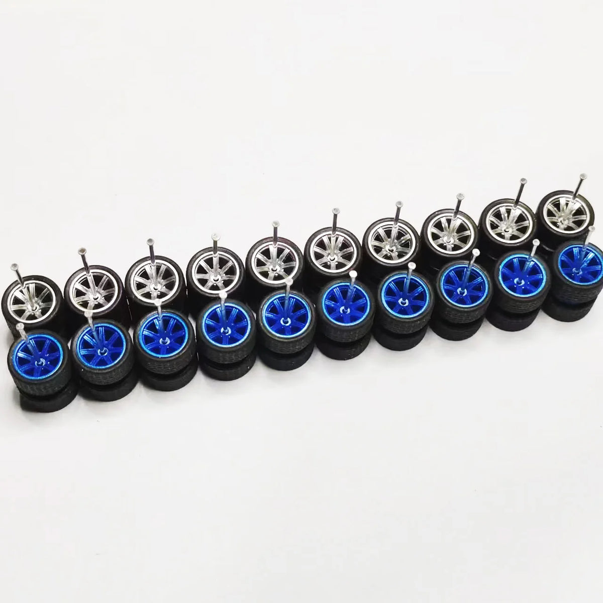 1/64 Scale Alloy Car Wheels with Rubber Tires - 10 Sets