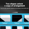 Geometric block puzzle showing various color combinations like white and black blocks.