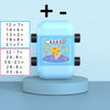 A light blue 2-in-1 math roller stamp device with multiple addition and subtraction problems displayed on its surface.