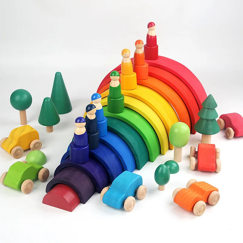 Wooden Rainbow Stacking Blocks for Toddlers & Kids