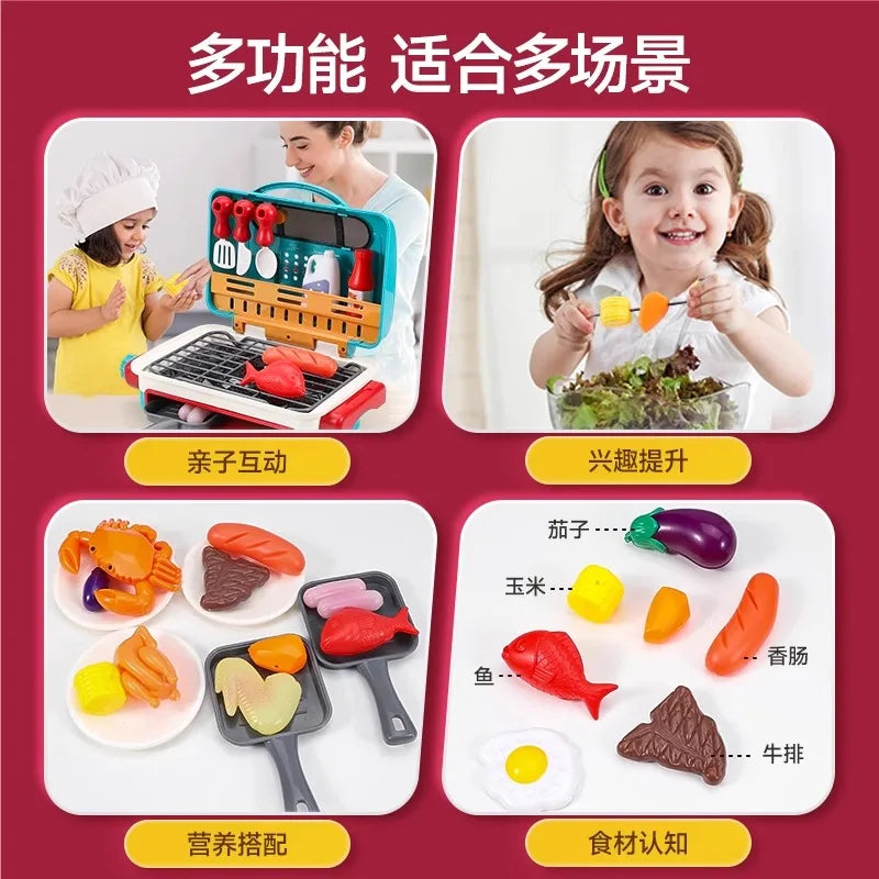Kids Pretend Play BBQ Grill Set with Light & Sound