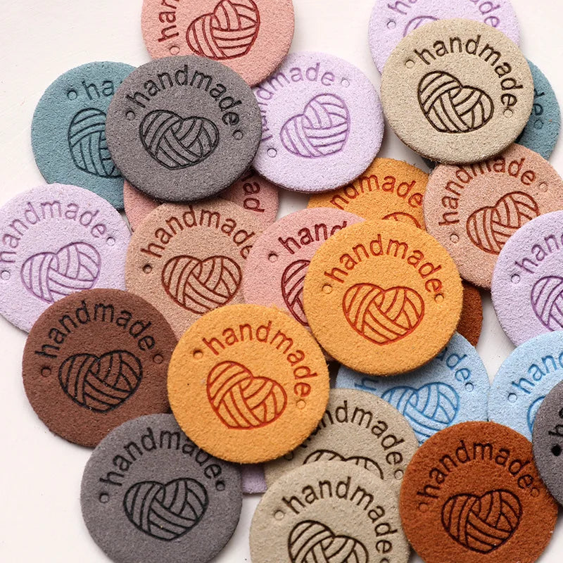 Round PU Leather Labels with Embossed Design for DIY Crafts