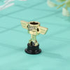 A small golden trophy cup with a gold base and a black stand, suitable for kids and events.