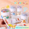 A set of 48 water-soluble and stackable colored drawing crayons in plastic containers for kids