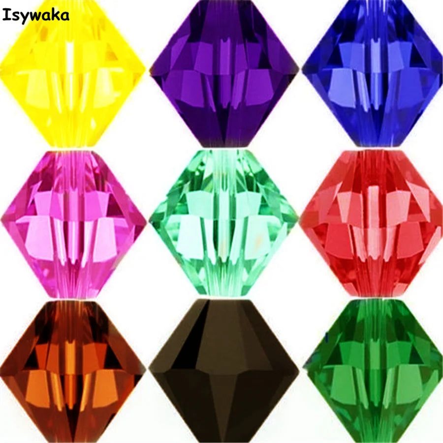 Collection de perles de cristal colorées et facettées de différentes formes pour la création de bijoux DIY.