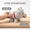 A hand is holding a gray stuffed wolf plush toy, highlighting its soft plush and good resilience features.