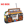 A retro radio building block set featuring an orange and white design with various components.