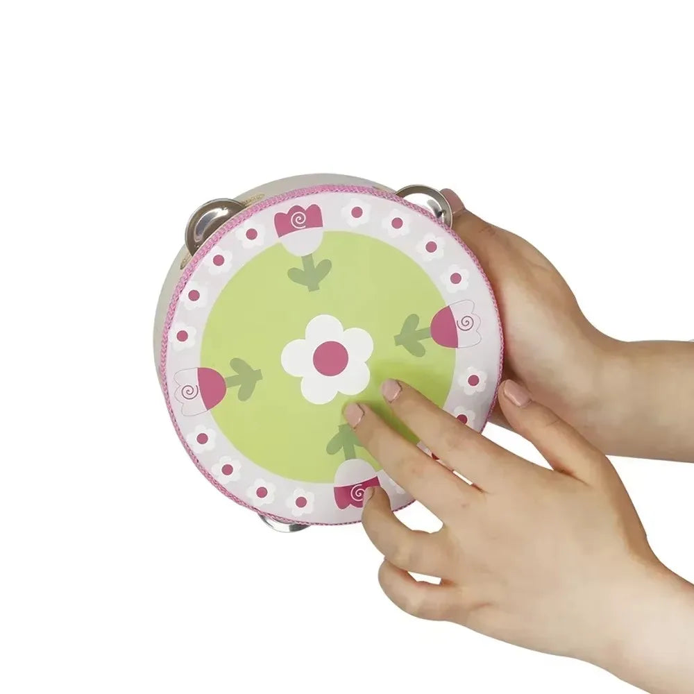 Wooden Handheld Tambourine for Kids with Colorful Cartoon Design