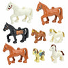 A collection of various animal figures made from large building blocks in white, brown, and black colors.